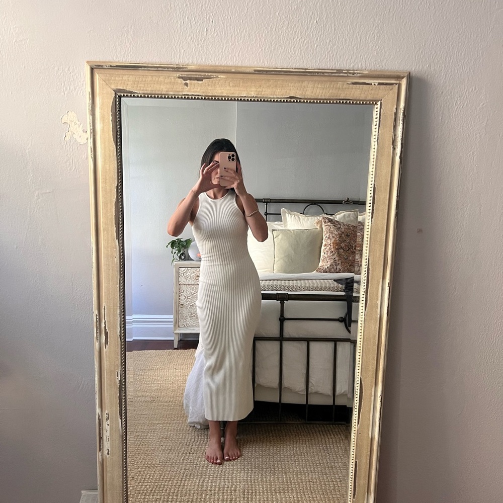 MESHKI White Ribbed Long Summer Maxi Dress